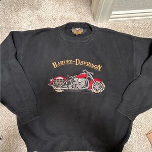 VINTAGE Harley-Davidson Black Crewneck Sweater with Red Motorcycle Embroidery